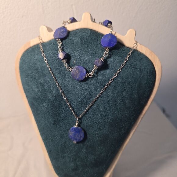 Vintage Natural Lapis and Sterling Silver Necklace And Bracelet - Picture 2 of 10